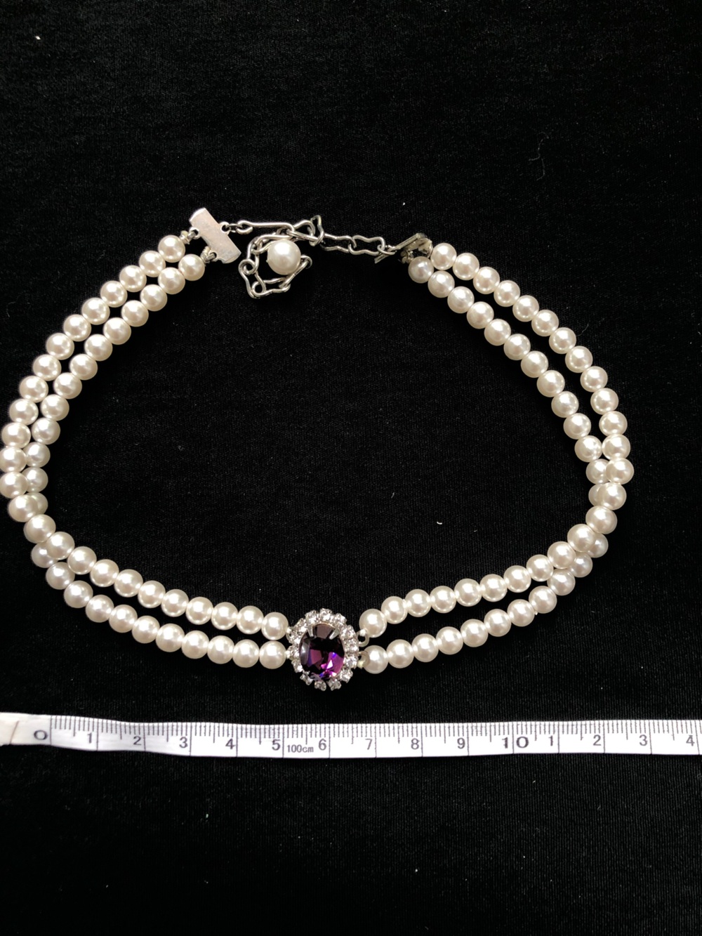 Vintage Pearl and Purple Glass Choker - Picture 6 of 6